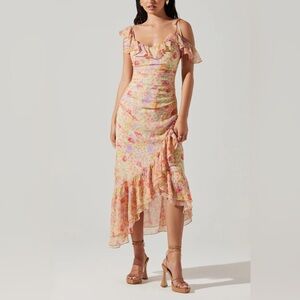 ASTR Floral Ruffle Midi Dress